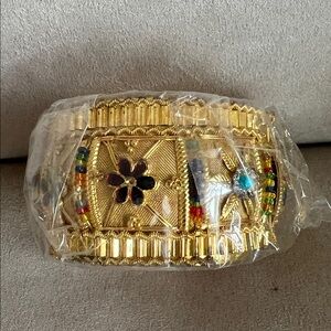 NEW Floral Beaded Wide Cuff Hinged Bracelet